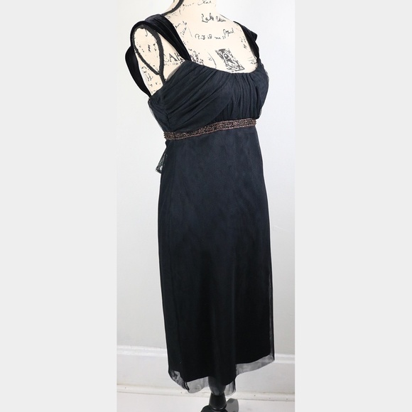 Vera Wang Women's Size 4 Black Empire Waist Mesh Tulle Overlay Goth Witch Beaded - Picture 2 of 14